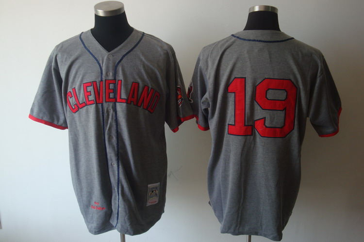 Mitchell and Ness Indians #19 Bob Feller Grey Stitched Throwback MLB Jersey - Click Image to Close